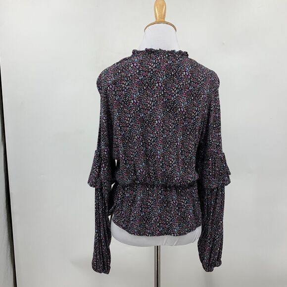 Savanna Jane Boho Top Women S Small Bell Sleeve Peplum Tiered Floral Keyhole Tie - Picture 5 of 11